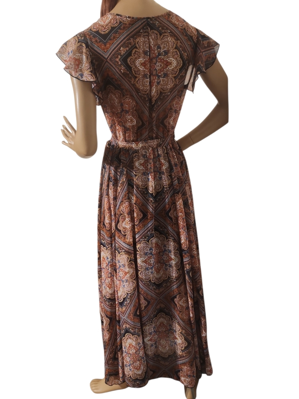 Paisley Print Maxi Dress with Tie Waist - Rust Multi Sz 6 - Picture 2 of 12